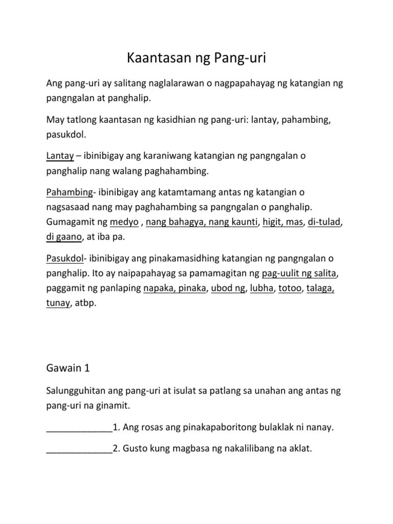 kaantasan ng pang uri pdf