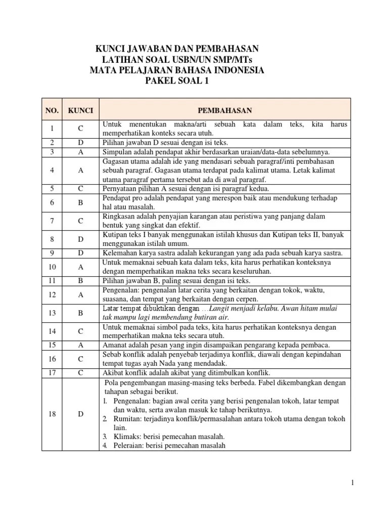 KJ Latihan Soal p1 Usbn-Un B. Indo Smp-Mts | PDF