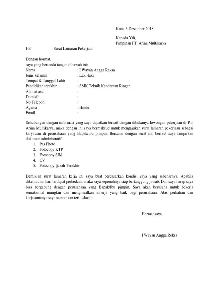 Diberikan ketika ada karyawan yang resign mengundurkan diri dari perusahaan tersebut. Surat Lamaran Pdf