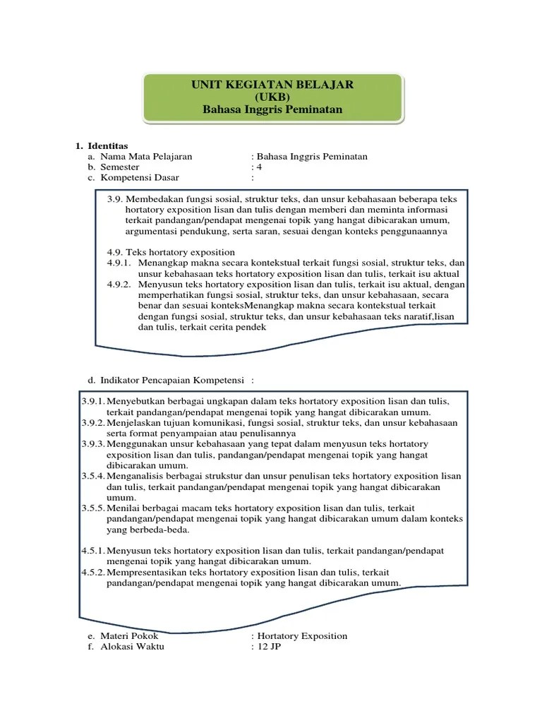UKBM Sastra Inggris XI KD 3.9 - 4.9 Hortatory Exposition | PDF