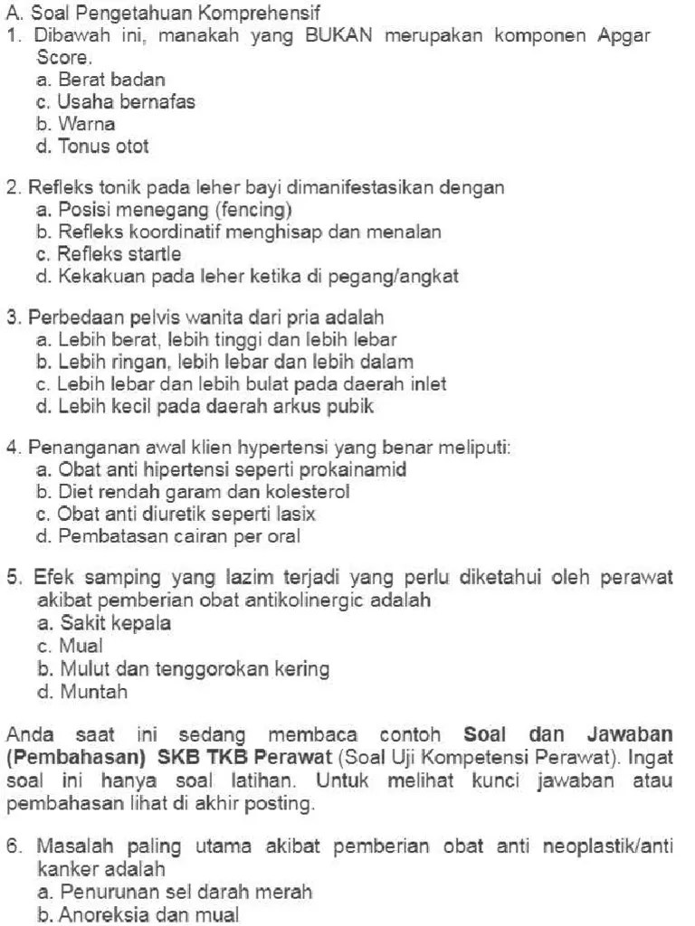 Ia menyapa staf dan menyampaikan demikianlah ulasan materi mengenai contoh soal ukom keperawatan beserta jawabannya yang telah saya sajikan . Contoh Soal Uji Kompetensi Perawat Dan Kunci Jawaban Mudah