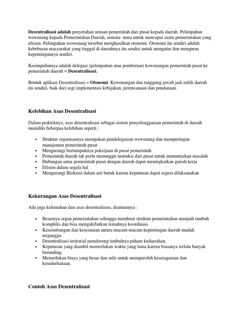 Otonomi Daerah Adalah Pelimpahan Wewenang Dari