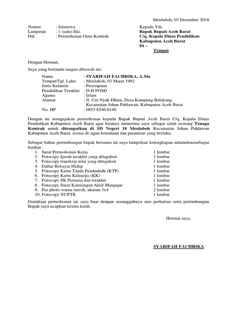 Contoh surat pengalaman kerja driver. 37 Contoh Surat Lamaran Kerja Guru Honorer Ke Dinas Pendidikan News Update Hutomo