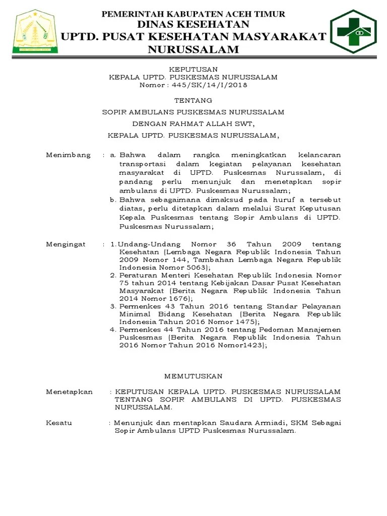 Dinas kesehatan puskesmas sungai rangit alamat : Sk Sopir Ambulans Pdf