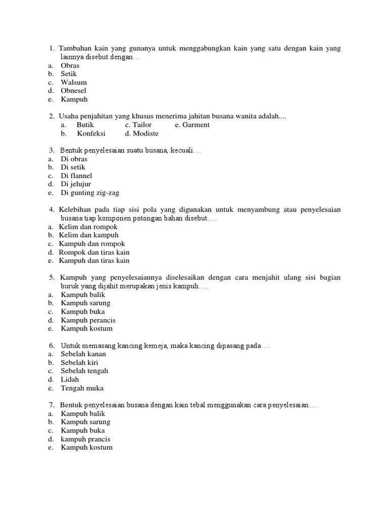 Contoh soal desain busana kelas 11 beserta jawabannya tekape id smk tata busana soal unas . Soal Produktif Tata Busana Pembuatan Busana Costume Made Kls Xi Tb Njang Pdf