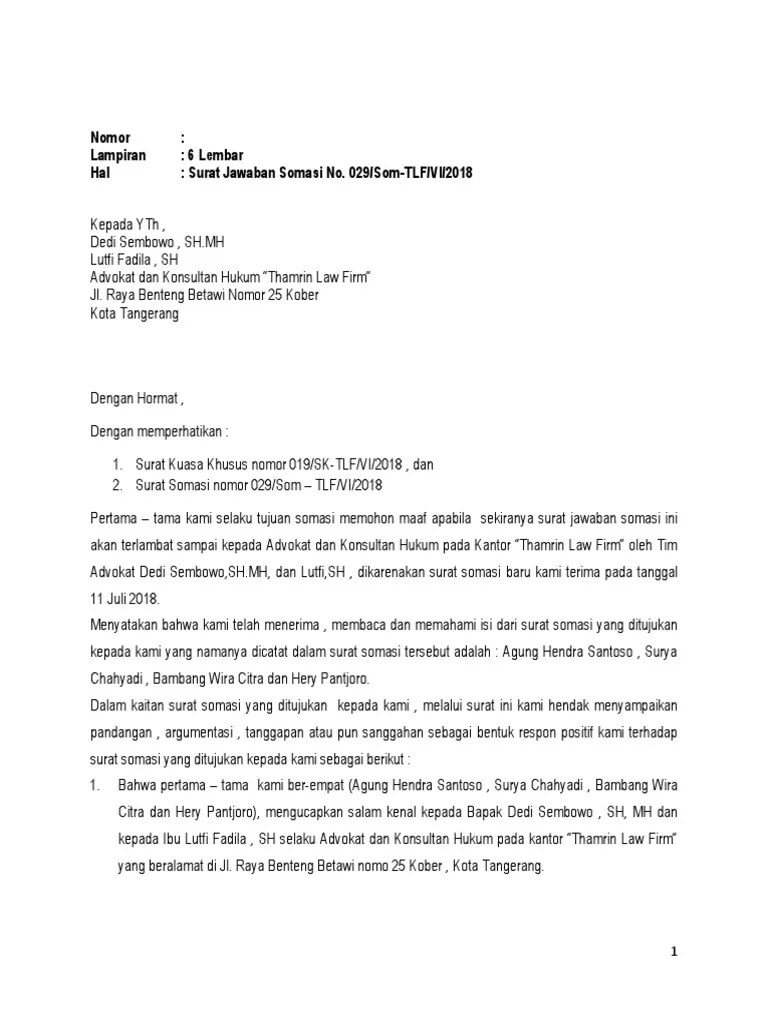 Contoh surat kuasa merupakan surat yang tujuan dibuatnya adalah untuk memberikan suatu kuasa atau wewenang kepada pihak tertentu untuk melaksanakan tugas. Contoh Surat Somasi Kepada Developer - Audit Kinerja