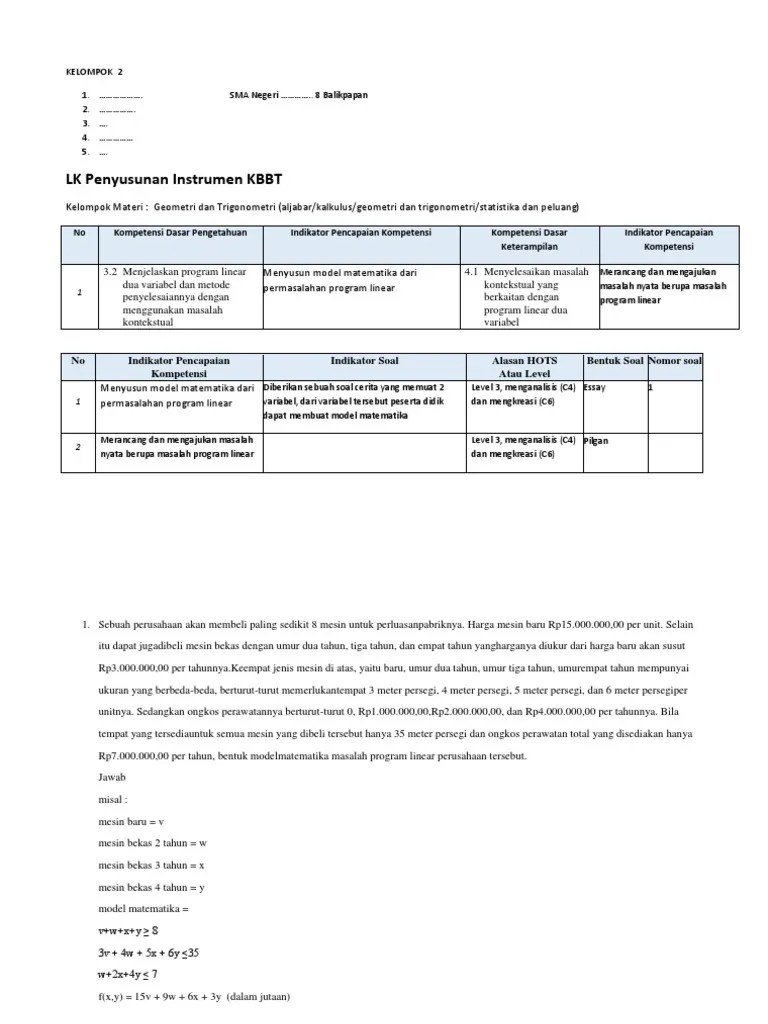 Higher order thinking skills atau hots adalah jenis soal yang dalam pengerjaanya memerlukan kemampuan analisis yang tinggi. Lk Penyusunan Instrumen Soal Hots Pdf