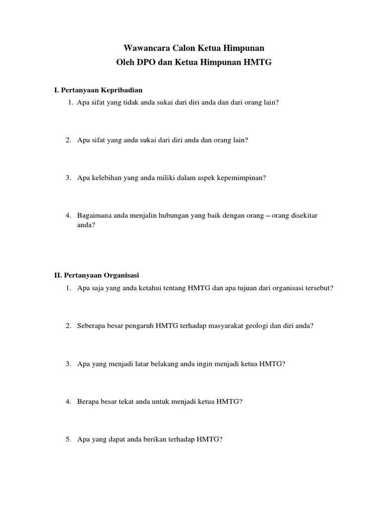 Mau tau dong, saran yang paling tepat . Wawancara Calon Ketua Himpunan Pdf