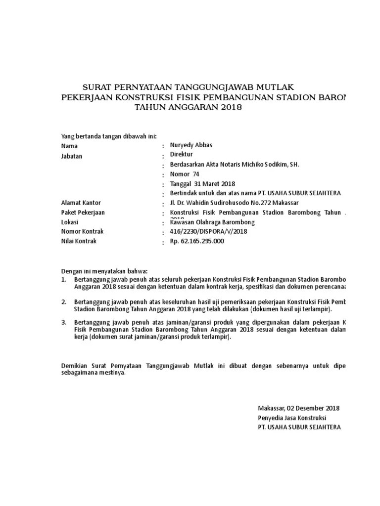 Surat Pernyataan Tanggung Jawab Mutlak | PDF