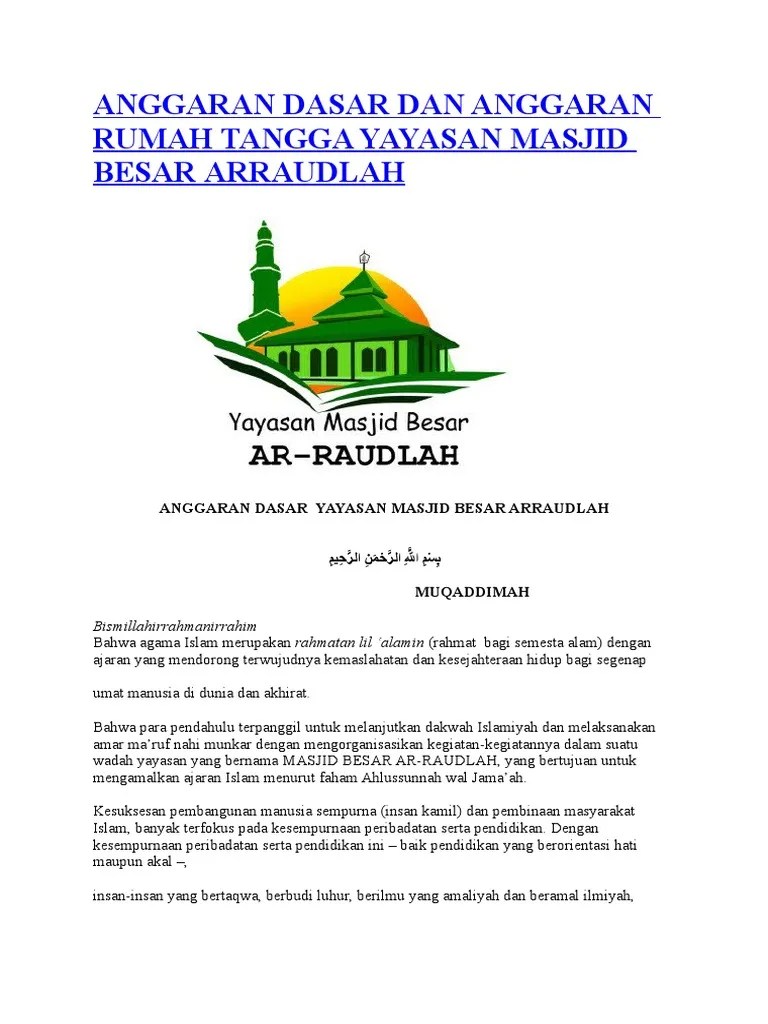 Bismillahirrohmanirrohim atas berkat rohmat alloh yang maha kuasa anggaran dasar/anggaran rumah tangga yayasan pendidikan shiddiqiyyah muqoddimah bahwa . Contoh Anggaran Dasar Yayasan Pendidikan Kami