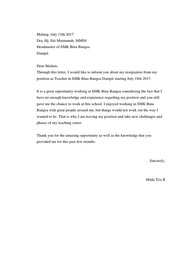 Contoh surat pengunduran diri dalam bahasa inggris. Contoh Surat Pengunduran Diri Bahasa Inggris Berbagai Contoh