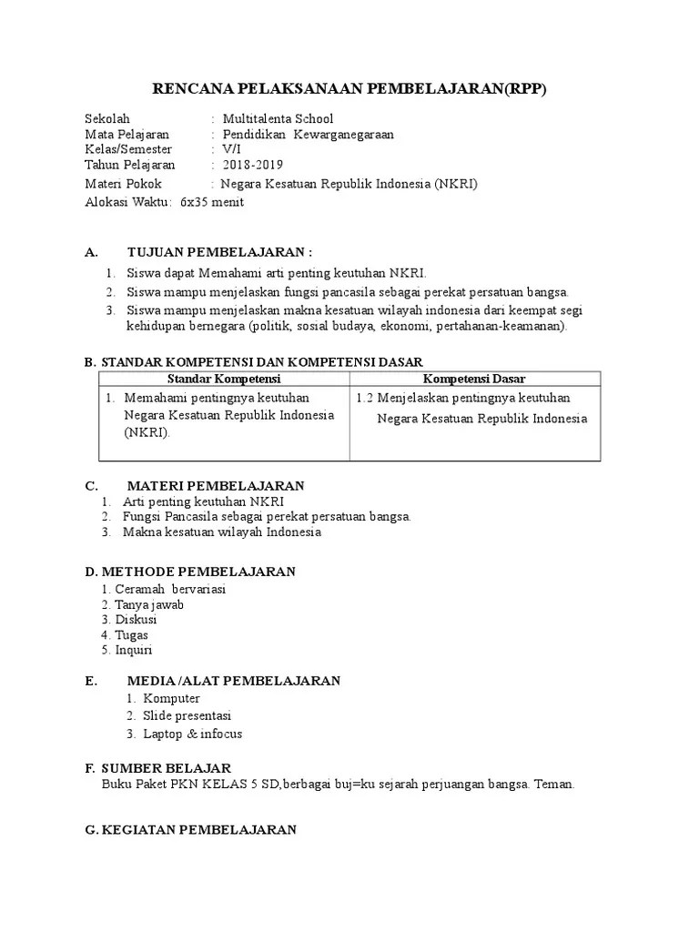 Ini adalah contoh rpp satu lembar k13 untuk kelas 5 sd pelajaran pkn. Rpp Pkn Kelas 5 Keutuhan Nkri