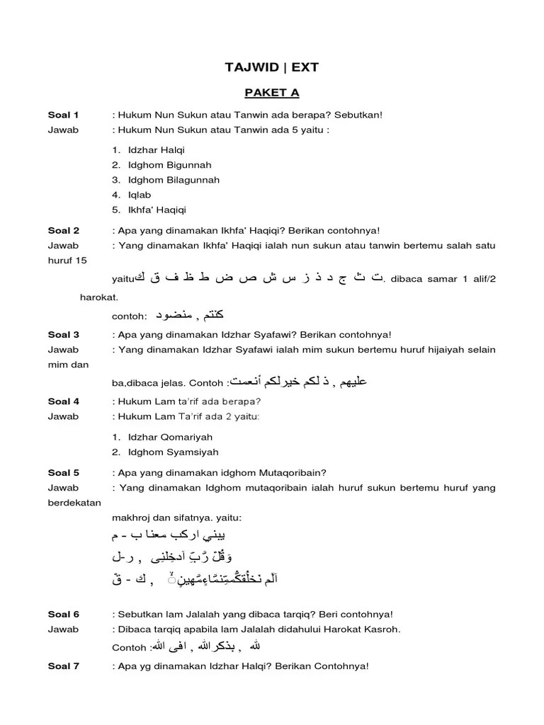 Soal Tentang Lam Tarif Pelajaran Tajwid - Perangkat Sekolah