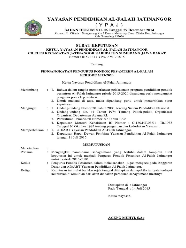 contoh format ijazah pondok pesantren. Sk Pengangkatan Ketua Pondok Pesantren Cara Golden