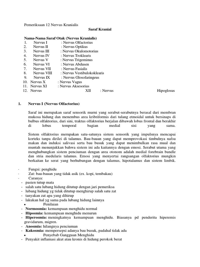 Pemeriksaan 12 Nervus Kranialis | PDF