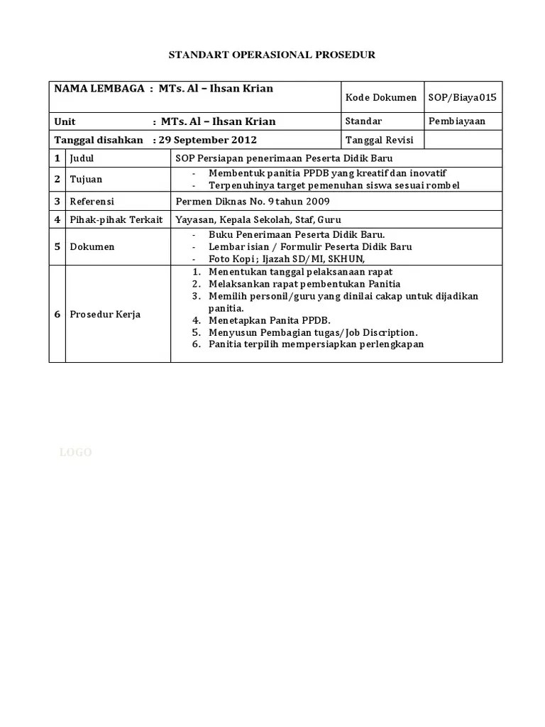 Biaya operasional digunakan untuk gaji pendidik dan . Sop Pembiayaan Pdf