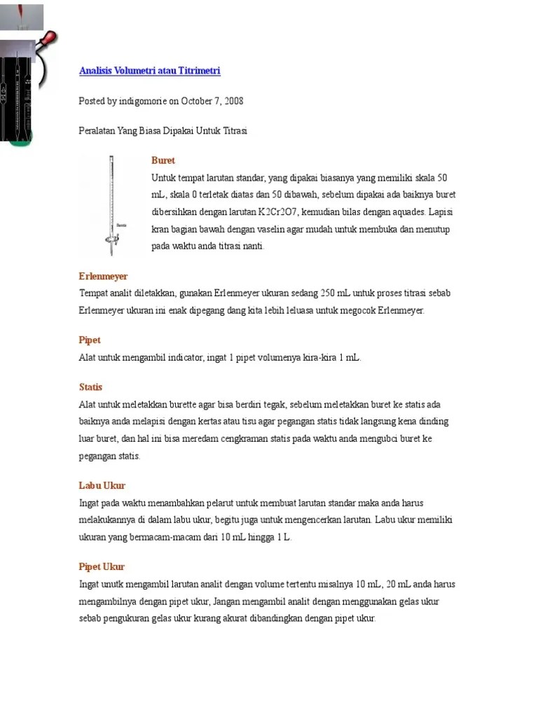 Analisis Volumetri Atau Titrimetrikimia | PDF