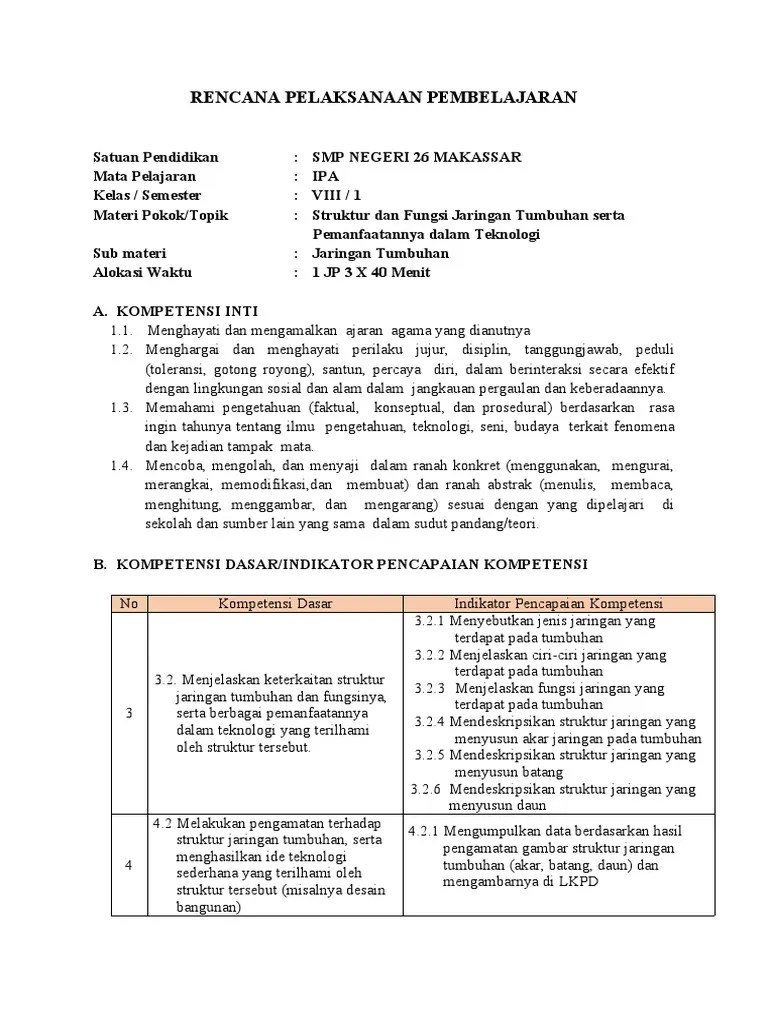 3.3 RPP P.3 Struktur Dan Fungsi Tumbuhan Pertemuan | PDF