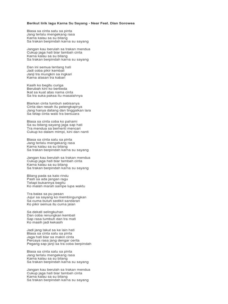 C d g d em d c g c d reff : Berikut Lirik Lagu Karna Su Sayang Pdf