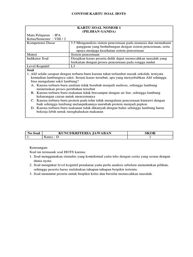 Artikel ini di buat untuk memenuhi kebutuhan para guru, kali ini saya akan membagikan artikel . Contoh Kartu Soal Pg Hots Pdf