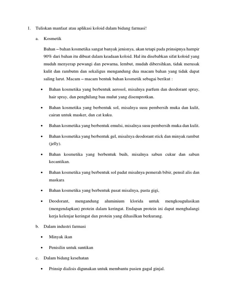 Manfaat Atau Aplikasi Koloid Dalam Bidang Farmasi | PDF