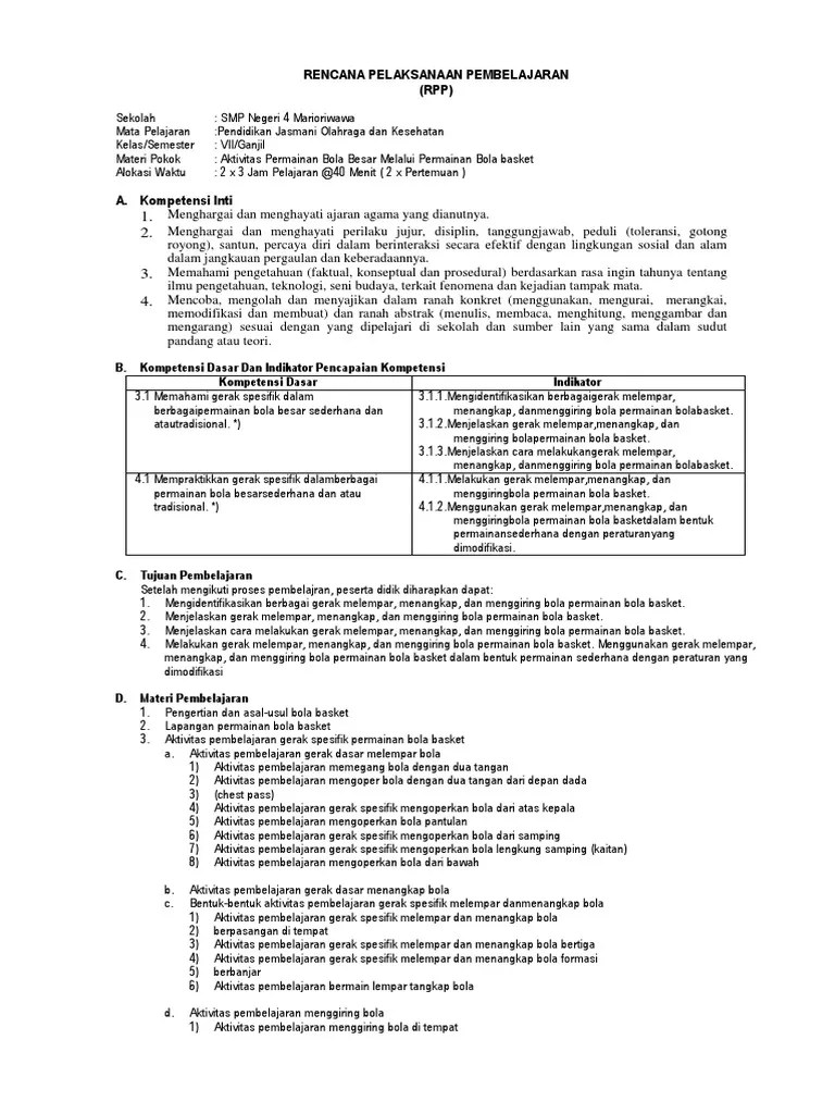 Pemain bolabasket membutuhkan keterampilan gerak spesifik bolabasket dan kondisi fisik yang prima untuk memiliki prestasi yang optimal. Rpp 1 3 Bola Basket