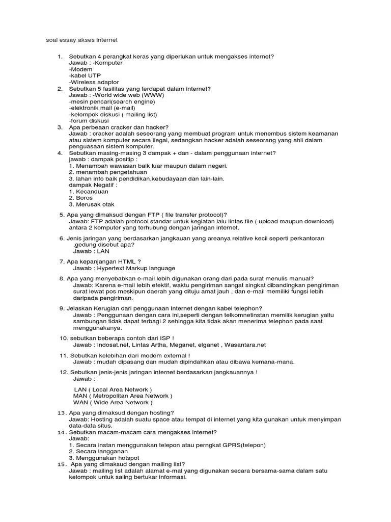 Soal Essay Akses Internet | PDF