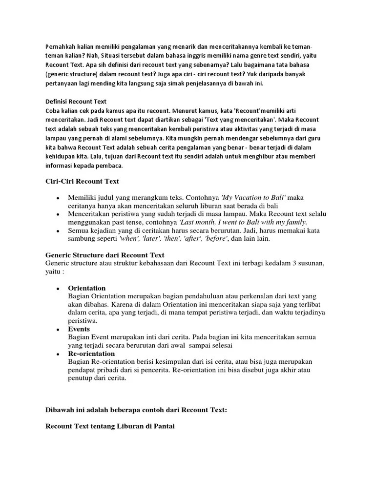 Contoh Recount Text Tentang Liburan Di Rumah Yang Panjang Brainly