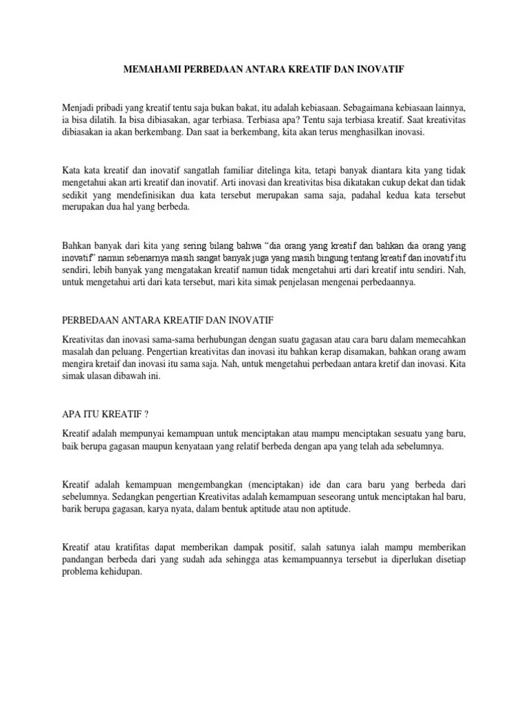 Memahami Perbedaan Antara Kreatif Dan Inovatif | PDF
