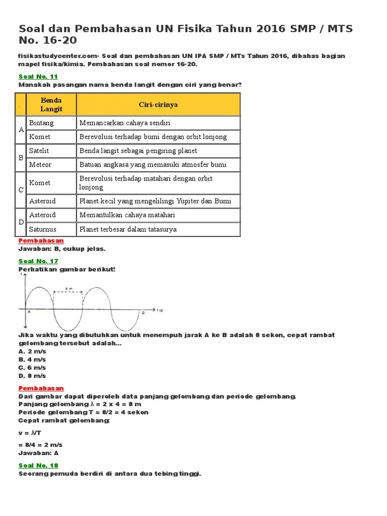Soal Dan Pembahasan UN Fisika SMP | PDF