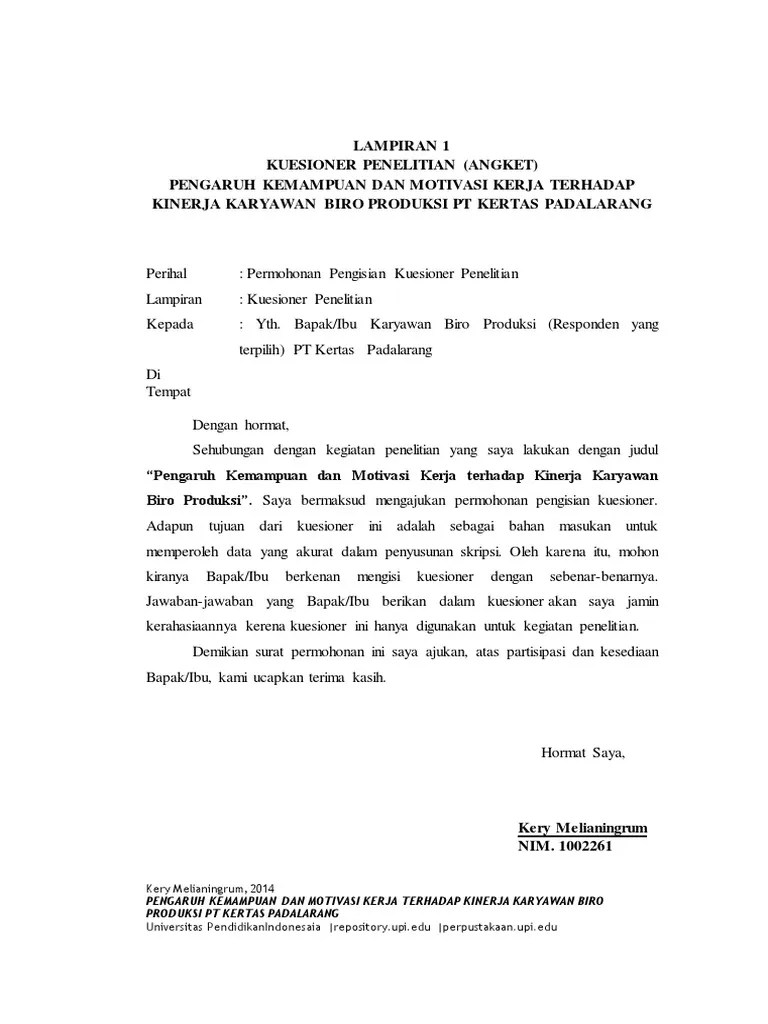 Angket uji validitas dan reliabilitas. Contoh Kuesioner Pdf Pdf