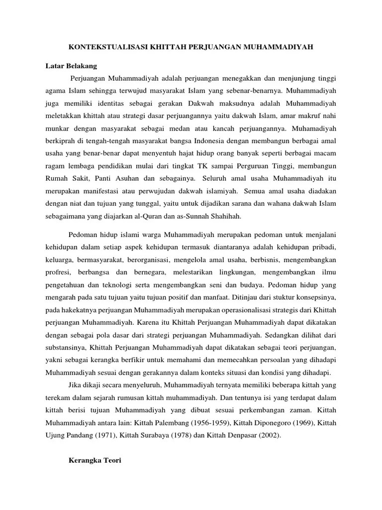 Kontekstualisasi Khittah Perjuangan Muhammadiyah - INDAH LESTARI - PC  Jakarta Pusat - 2 | PDF