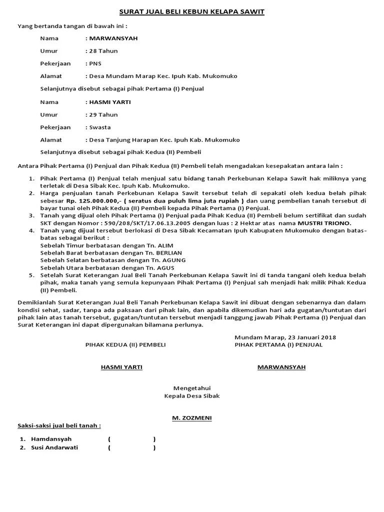 Cari kode kbli terbaru 2020? Surat Jual Beli Kebun Kelapa Sawit Pdf