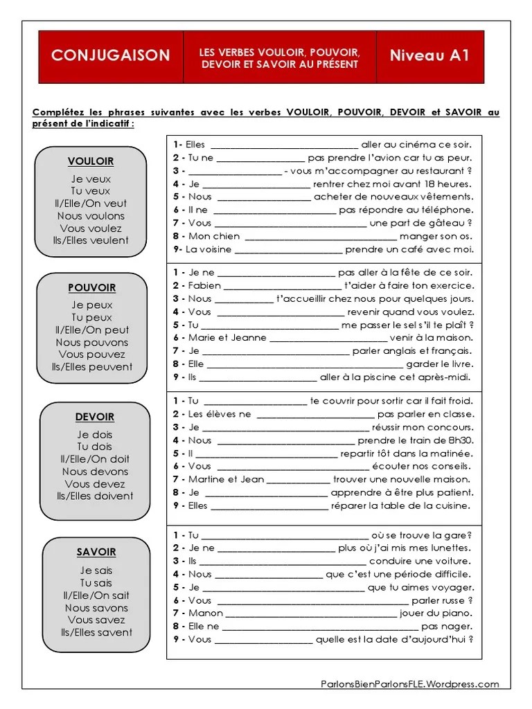 Display virtual keyboard interface · 3. Pouvoir Devoir Savoir Vouloir | Verbe | Loisirs