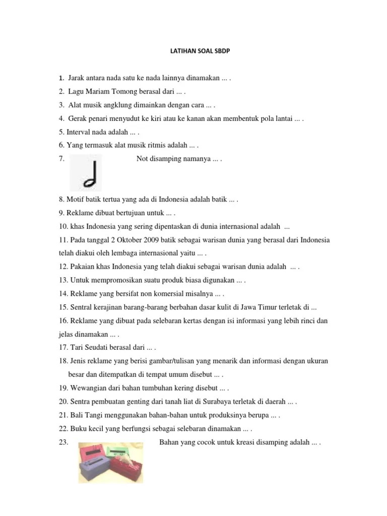 Lagu maria tomong yang berasal dari tapanuli, sumatera utara. Soal Pas Sbdp Pdf