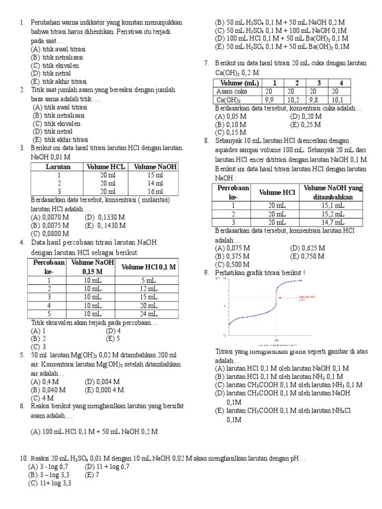 Berdasarkan Data Tersebut Konsentrasi Larutan Hcl Adalah - Coba Sebutkan