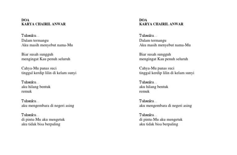 Puisi Doa Karya Chairil Anwar Suasana Tema Dan Makna