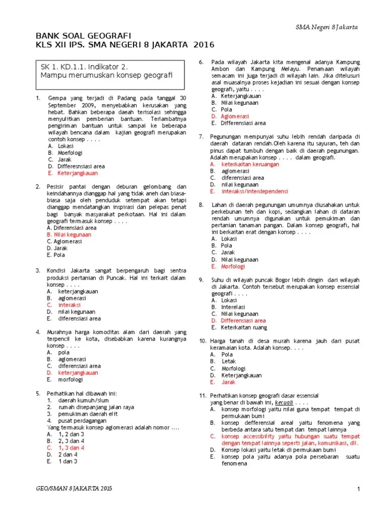 Bank Soal Geografi 2017 | PDF