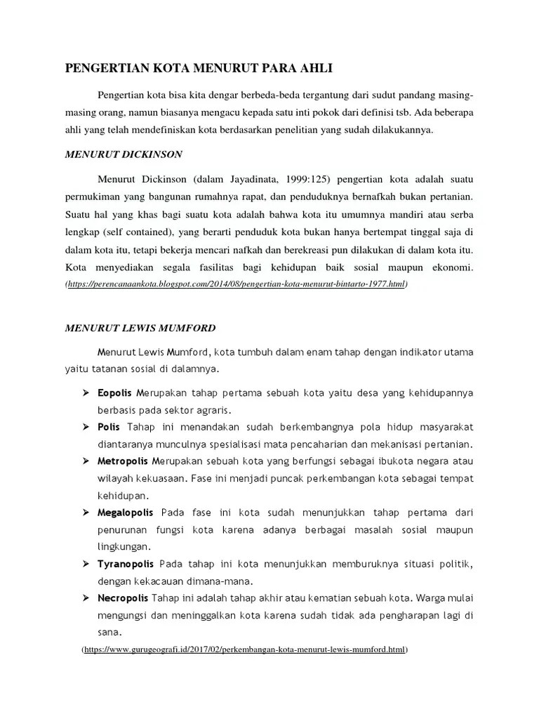 Pengertian Kota Menurut para Ahli | PDF