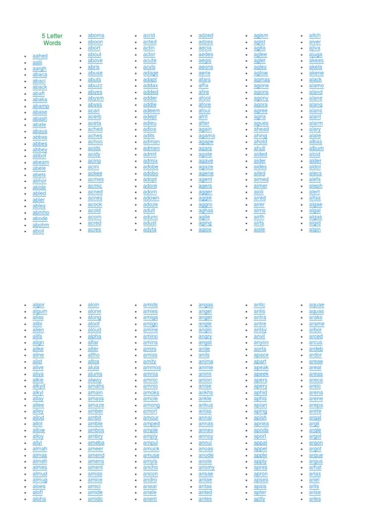 Leaning to alphabetize a list of words is one of the first skills students learn in primary grades. 5 Letter Words Pdf Nature