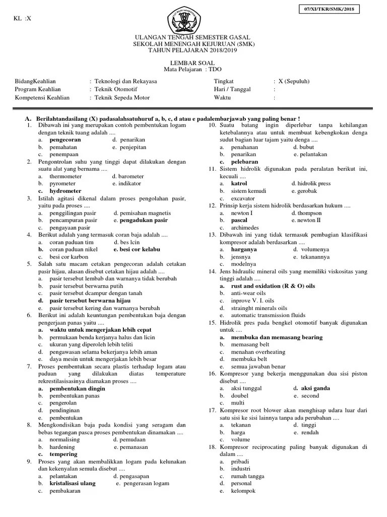 Campus darul quran braja harjosari kecamatan braja selebah 34196. Soal Soal Tdo Tbsm Kelas X Masnurul