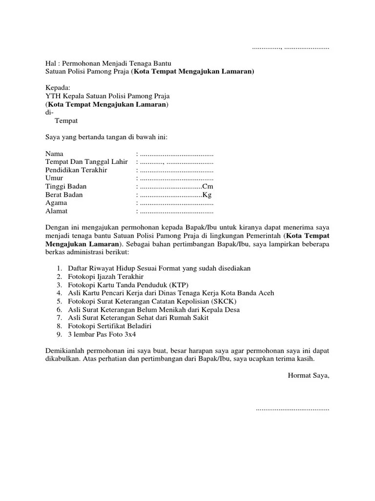 Contoh surat lamaran cpns 2019. Surat Lamaran Kerja Sebagai Satpol Pp Pdf