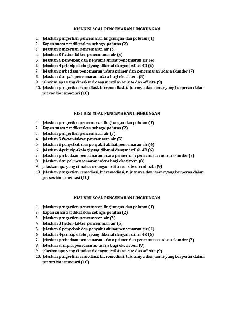 Pencemaran lingkungan di sma negeri 4 palembang. Soal Uh 3 Materi Pencemaran Lingkungan