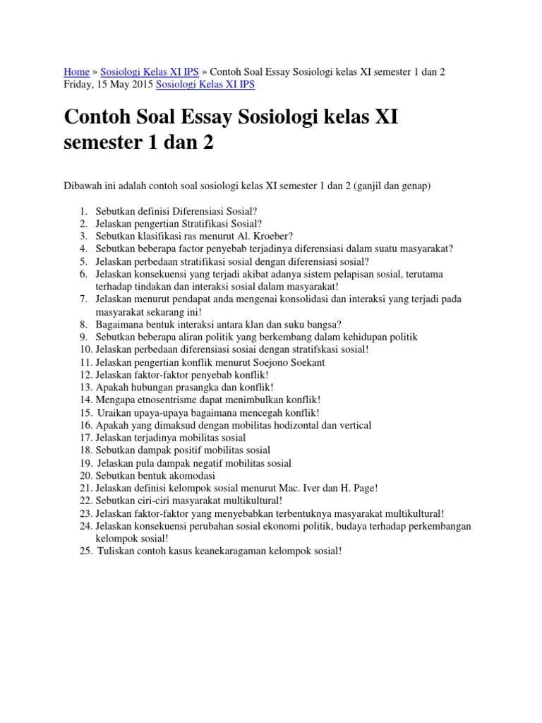 Soal Essay Stratifikasi Sosial