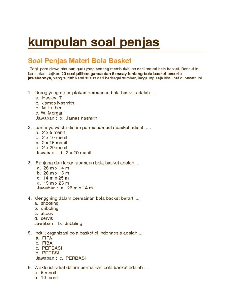 Contoh soal uts penjas kelas xii semester 1 beserta jawabannya (pg dan essay) Kumpulan Soal Penja1 Pdf