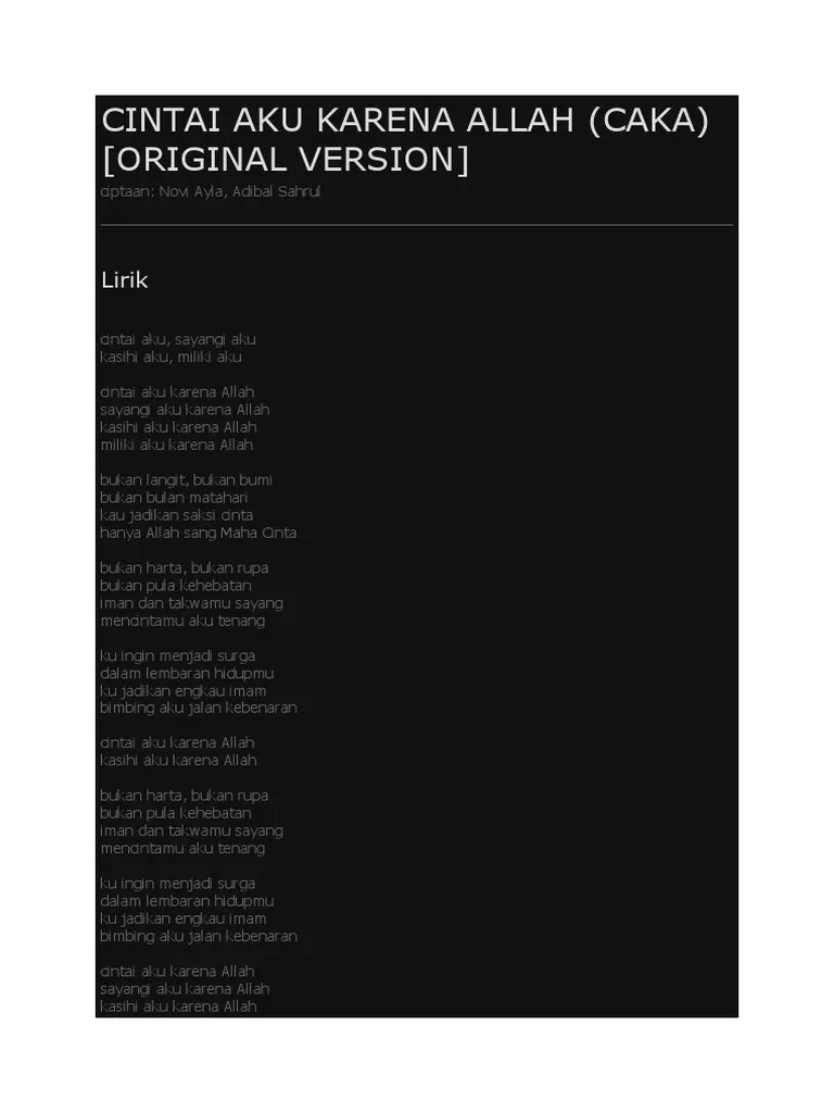 Lirik Lagu Cintai Aku Karena Allah | PDF