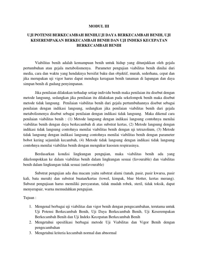 Modul 3 Uji Potensi Berkecambah Benih Dan Uji Daya Berkecambah Benih | PDF