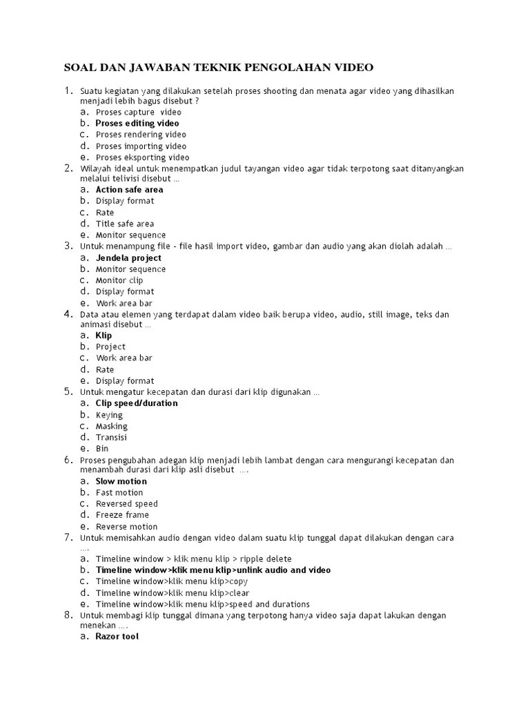 Soal Adobe Premiere Kelas XI Ganjil 2018 | PDF