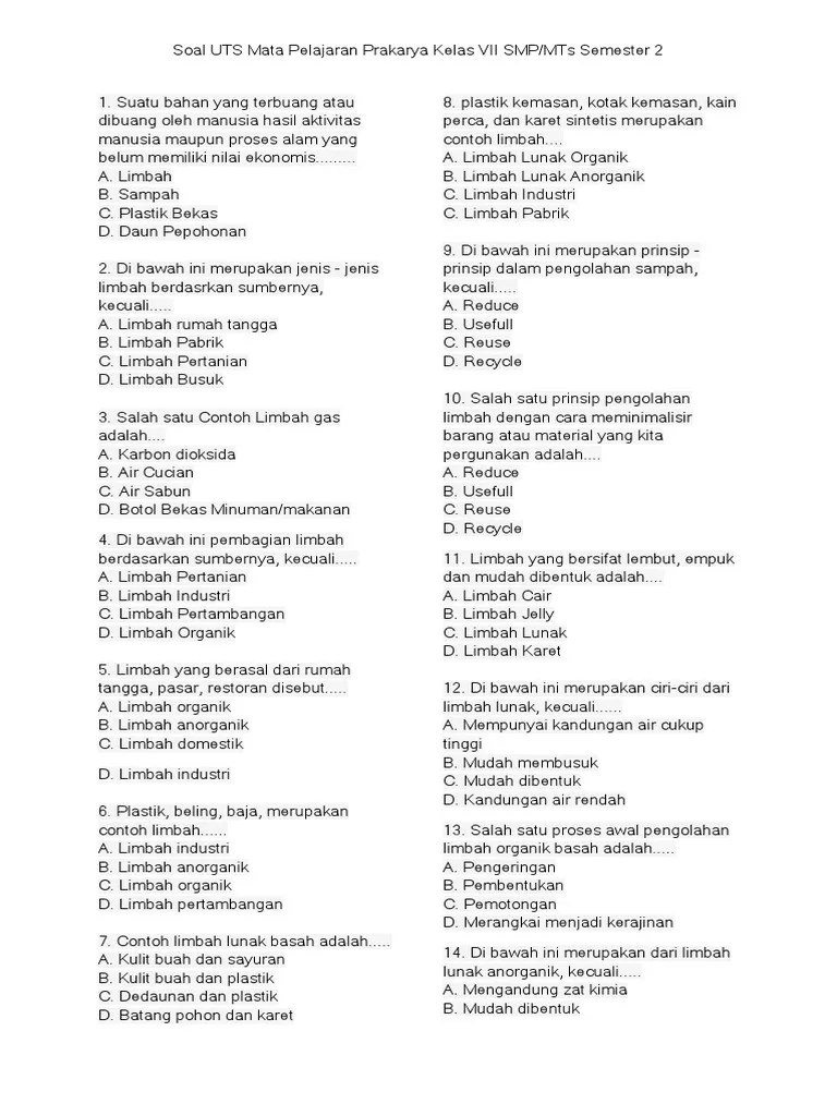 Soal Prakarya KLS 7 SM 2 | PDF