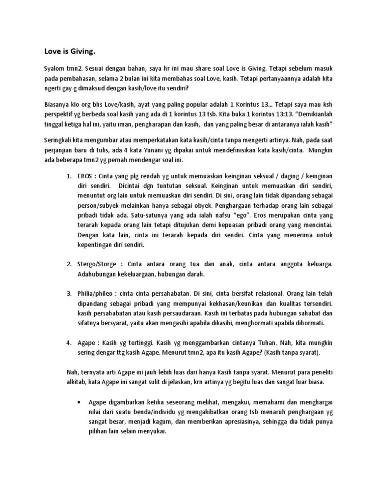 Love Is Giving (Kasih Agape) | PDF
